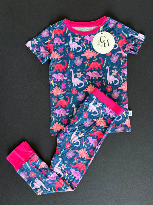 Pink Dino Short Sleeve & Pants
