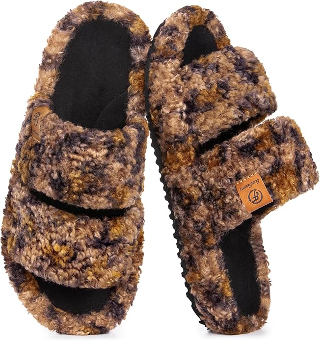 Fuzzy Open-Toe House Slippers