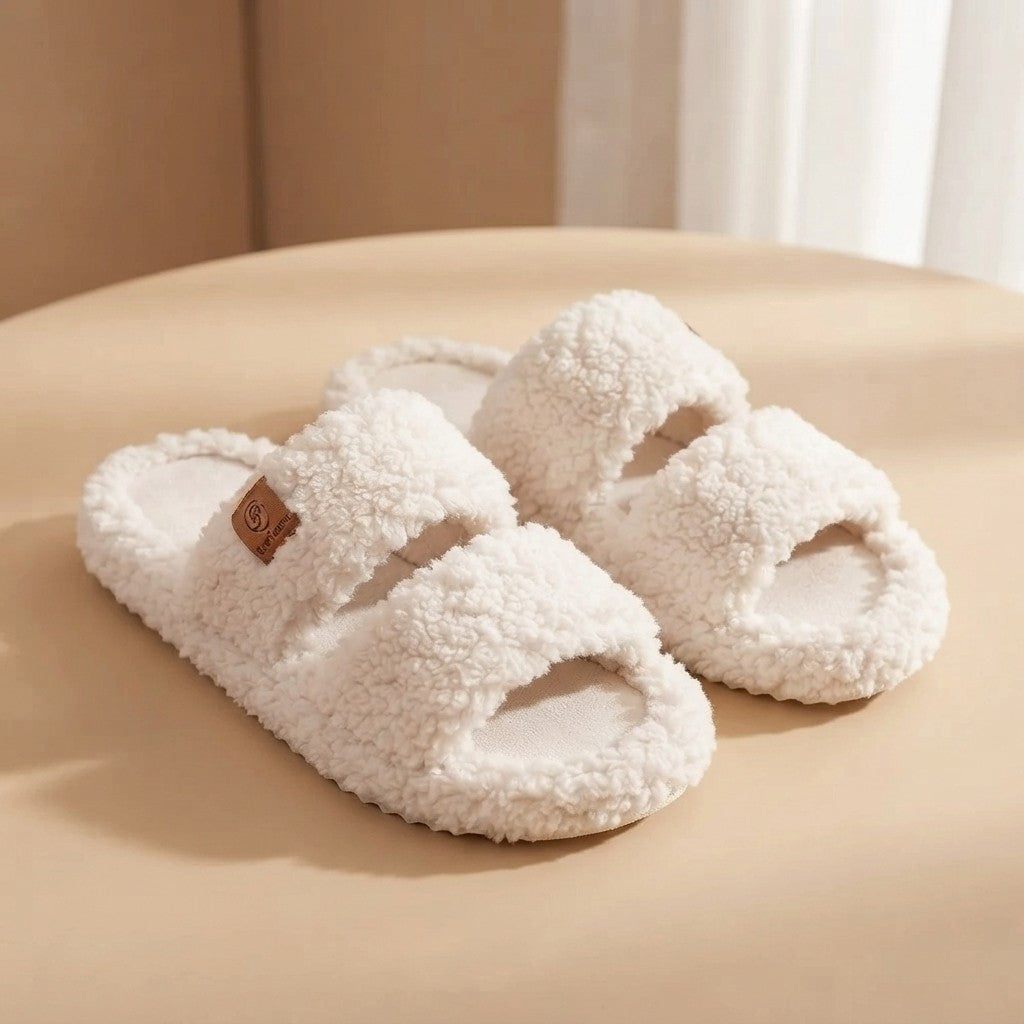 Fuzzy Open-Toe House Slippers